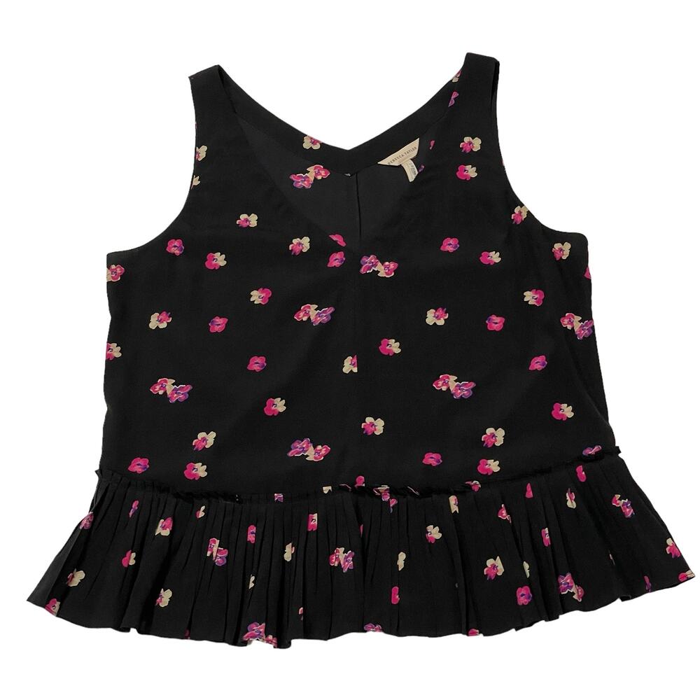 Rebecca Taylor Floriana Floral Stretch Silk Tank - Black - 8*